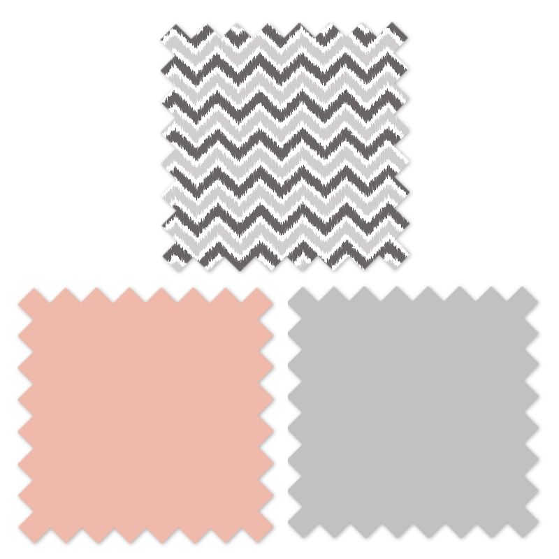 Bacati - Ikat Dots Stripes Coral Grey Muslin Girls 3 pc Crib Set, 5 of 7