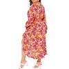 Agnes Orinda Women's Plus Size Floral Printed V Neck Long Sleeve Tiered Ruffle Hem Midi Flowy A-Line Dresses - 4 of 4