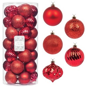 Every Day is Christmas 35ct 2.76"/70mm Shatterproof Round Christmas Tree Ornament Set, Merry Christmas Balls Ornaments with Hooks - 1 of 4