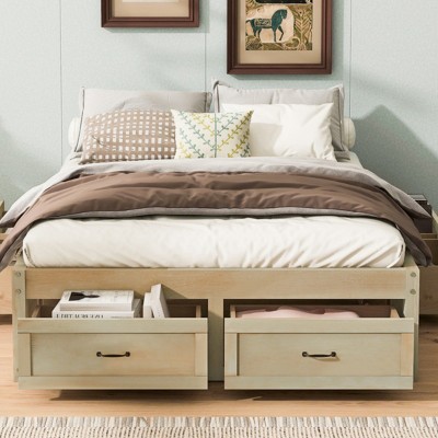 1 Piece Storage Bed Frame, MDF Wood Platform with 6 Drawers, No Headboard Organizer Base for Bedroom - Baofuwish