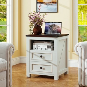 MUUEGM Farmhouse Nightstand with Charging Station, 18" Bedside Table with Drawer & Storage Cabinet, End Table for Bedroom, Living Room - 1 of 4