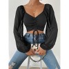 Sweetheart Neckline Crop Tops with Mesh Peasant Sleeve Adjustable Tie Ruched Bust Crop Tops Ribbed Tops with Bishop Sleeve - 4 of 4