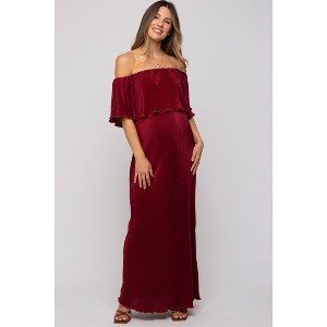 Pinkblush Burgundy Pleated Ruffle Off Shoulder Maternity Maxi Dress - 1 of 3