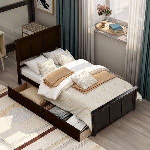 ALEXOUN Twin Bed,Wood Platform Bed Frame with Headboard and Footboard Captain Bed for Boys,Girls,Kids, Teens - 1 of 4