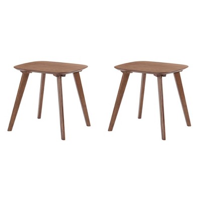 Wallace & Bay Simplicity 19.75 Inch Walnut Scandinavian Style Square Accent Side End Table with Curved Top and Round Slanted Legs (2 Pack)