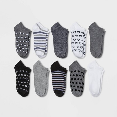 Women's Mixed Geo 10pk Low Cut Socks - Xhilaration™ Black/White/Heather Gray 4-10