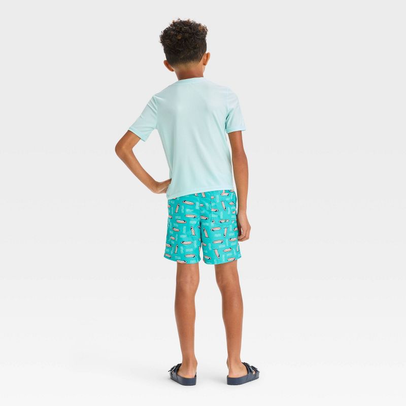 Boys' Short Sleeve Surf Board Printed Rash Guard Top & Swim Shorts Set - Cat & Jack™ Blue, 4 of 6