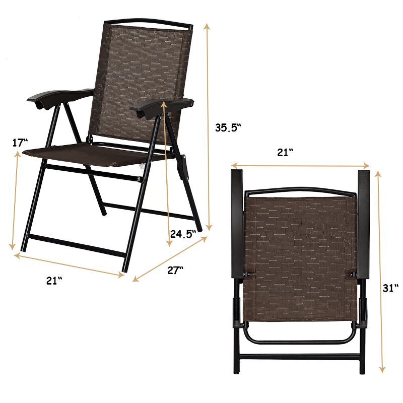 Tangkula Set of 4 Folding Sling Chairs Steel Armrest Patio Garden Pool Adjustable Back, 2 of 11
