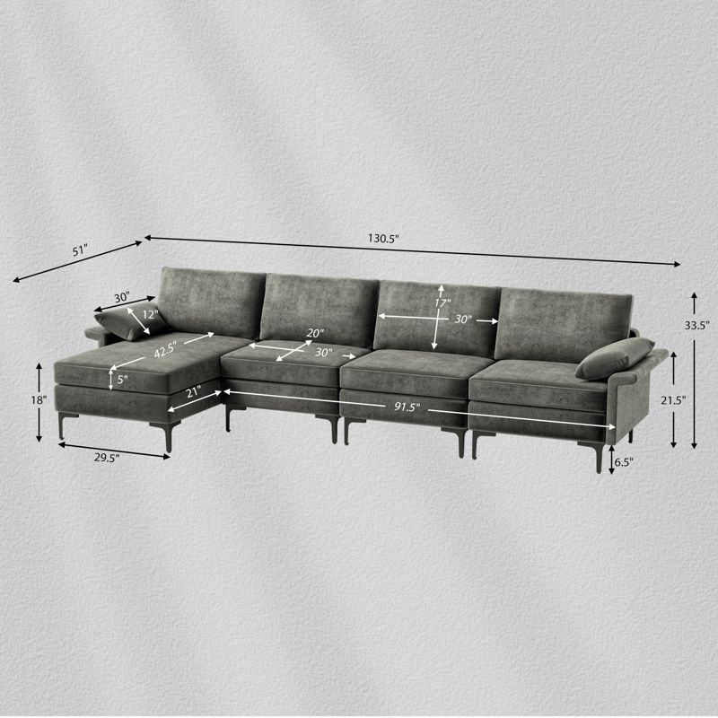 Costway Modern Modular L-shaped Sectional Sofa w/ Reversible Chaise & 2 USB Ports, 4 of 11