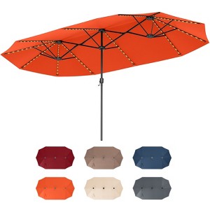 Costway 15.5 FT Extra-Large Patio Umbrella with LED Solar Lights & 12 Heavy-Duty Ribs Beige/Orange/Brown/Gray/Navy/Red - 1 of 4