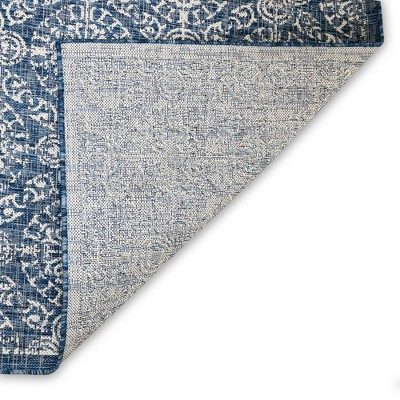 Antique Tile Medallion Navy Synthetic 6'6" x 9'3" Indoor/Outdoor Rug