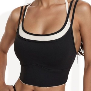Anna-Kaci Active Women's Double Layered Scoop Neck Sports Bra with Contrast Trim - 1 of 4
