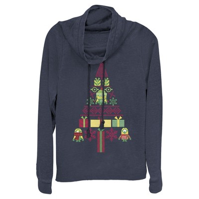 Junior's Despicable Me Ugly Christmas Minons Tree 2D Cowl Neck Sweatshirt