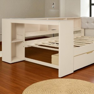 Mshliw Twin Size Platform Bed with Upholstered Headboard, Storage Shelves, 2 Drawers, Charging Station, Solid Wood Frame - 1 of 4