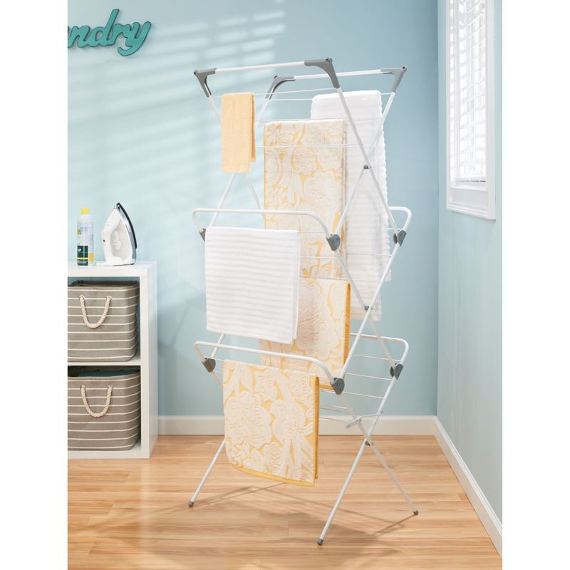 mDesign Tall Metal Foldable Laundry Clothes Drying Rack Stand, 2 of 10