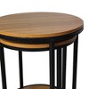 Royal Hampton Nesting Table Set of 2, Round Brown Solid Wood Top, Black Metal Frame - 2 of 4