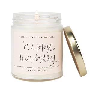 Sweet Water Decor Happy Birthday 9oz Clear Jar Soy Candle - 1 of 4