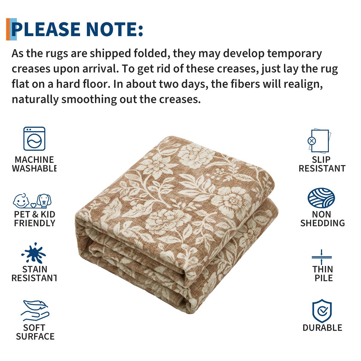 Retro Floral Washable Area Rug with TPR Rubber Backing, Soft Non-Slip Botanical Rug for Bedroom Living Room Nursery - thumbnail 7