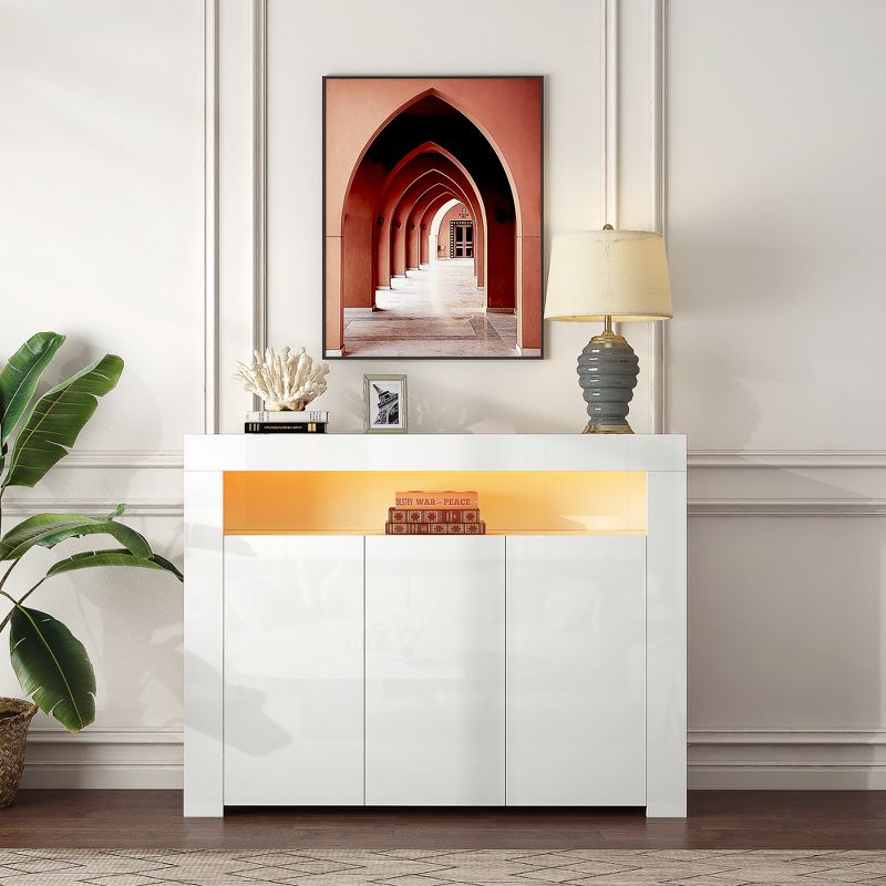 Modern Wooden Sideboard With LED Lights And 3 Doors For Living Room, Kitchen Or Hallway - ModernLuxe, 2 of 10