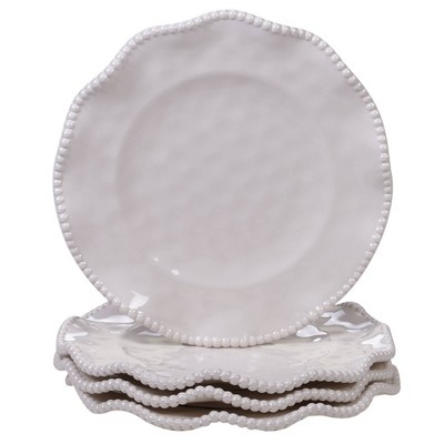 White Melamine 12-Piece Dinnerware Set with Beaded Ruffled Rims