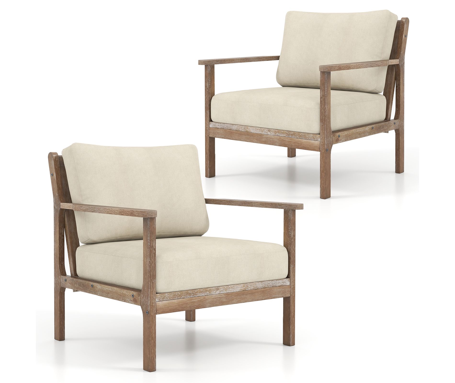 Tangkula Wooden Accent Chair 2 Set Armchair w/ Solid Wood Frame Removable Seat Cushion