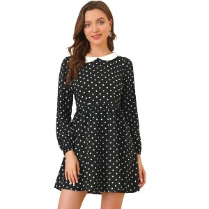 INSPIRE CHIC Women's Long Sleeve Peter Pan Collar Polka Dots A-Line Dress - 1 of 4
