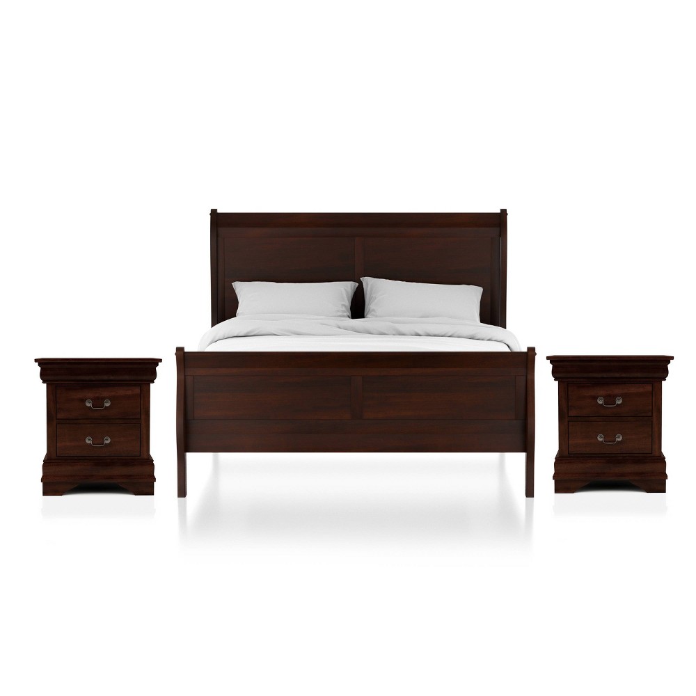 3pc Queen Sleigh Bed Set with Nightstands, Cherry Finish - HOMES: Inside + Out: Transitional Style, Storage Drawers -  86855873