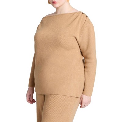 ELOQUII Women's Plus Size Asym Sweater With Hardware Detail