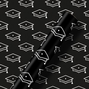 Graduation Roll Wrap Grad Caps on Black 20 Sq Ft. - 1 of 3