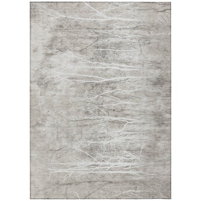 Silver And Gray Floral Washable Indoor Outdoor Area Rug
