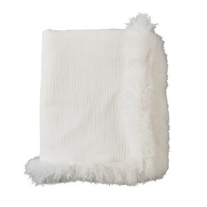 Saro Lifestyle Plush Lamb Fur Border Linen Throw Blanket - 1 of 3