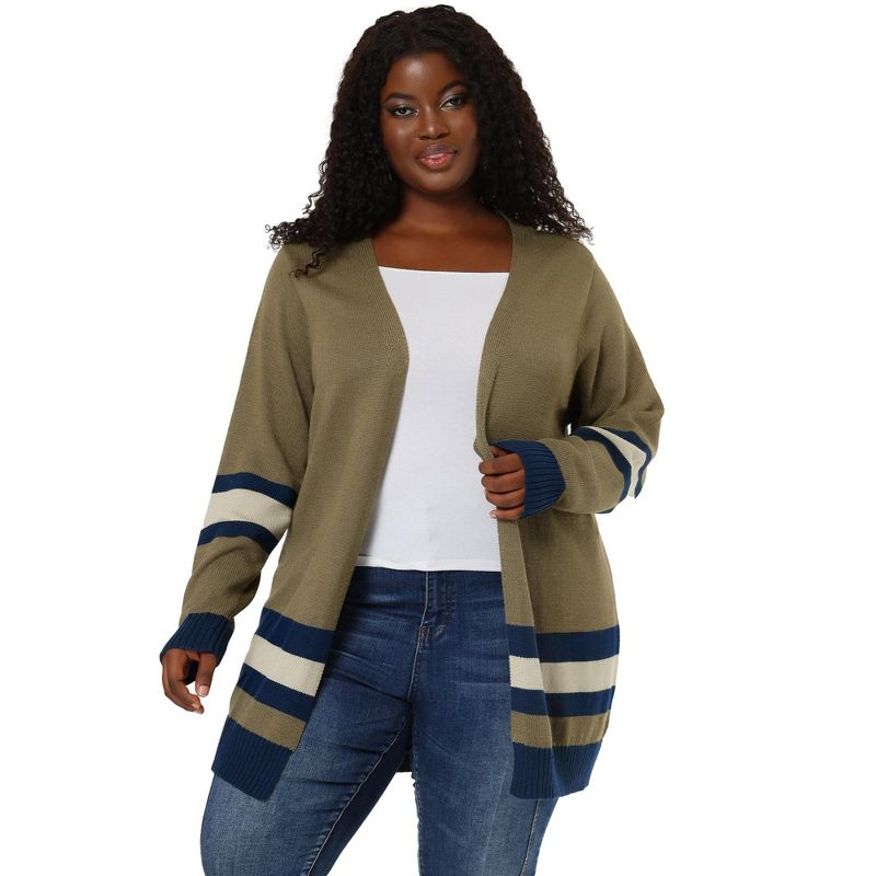 Agnes Orinda Women's Plus Size Multi Striped Open Front Sweater Cardigan, 1 of 8