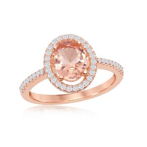 Bella Silver Sterling Silver Oval Morganite CZ with White CZ Border Ring  - Available Sizes:  9 ,  8 ,  6 ,  7 - 1 of 3