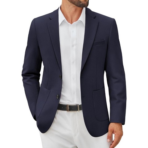 COOFANDY Men's Casual Blazer Jacket Slim Fit Two Button Suit Jackets Lightweight Knit Sport Coat Navy Blue M
