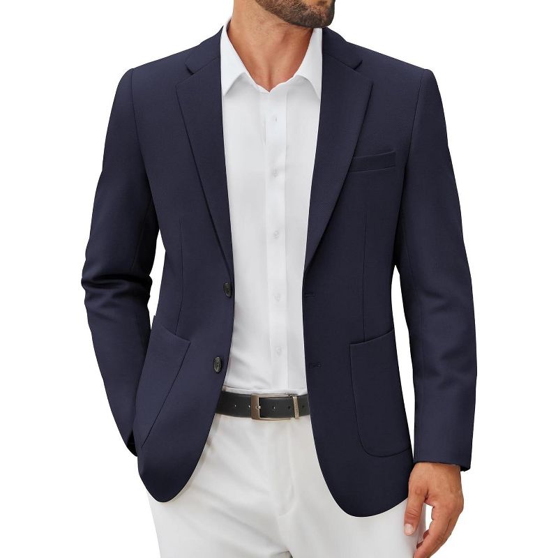COOFANDY Men's Casual Blazer Jacket Slim Fit Two Button Suit Jackets Lightweight Knit Sport Coat Navy Blue M