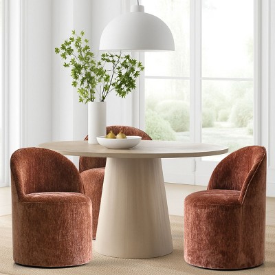 Dining Chairs Set of 3 Chenille Upholstered Dining Chair with Wheels Modern Round Dining Room Chair for Kitchen,Living Room -Tanpinhause