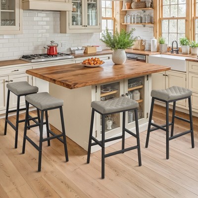 Arceso Counter Height Bar Stools Set of 4, Barstools with Thick PU Leather Saddle Seat & Metal Legs,24Inch Kitchen Counter Stools