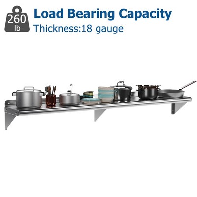 Whizmax 12" x 72" Stainless Steel Wall Mount Shelf with Backsplash
