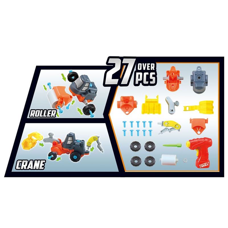 Insten 3-in-1 Take A Part Construction Toy Truck With Power Tool, Bulldozer, Excavator, Roller, 4 of 5