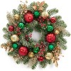 Coucheta 16 Inch Christmas Wreath - Small Artificial with 30 LED Lights, Red Green Gold Ball Ornaments for Indoor Fireplace Outside Window - 2 of 4