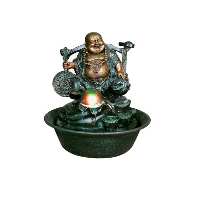 10" Lucky Buddha Water Fountain with Spinning Ball and LED Light Green - Hi-Line Gift