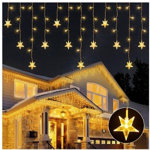 Itopfox 200 LED Star Icicle Curtain Lights 40 Drops Warm White 8 Modes Timer IP44 Waterproof Connectable 1 Set 26.2FT Indoor Outdoor - 1 of 4