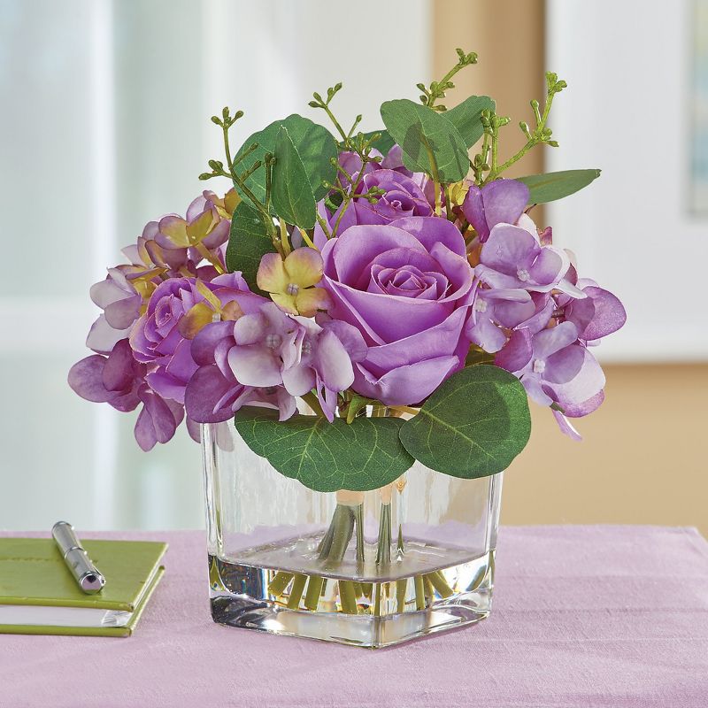 Collections Etc Rose and Hydrangea Artificial Floral Arrangement with Vase, 2 of 4