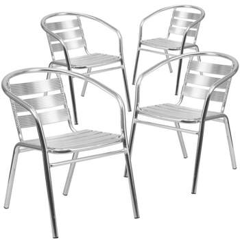 Emma and Oliver 4 Pack Heavy Duty Commercial Aluminum Indoor-Outdoor Slat-Back Stack Chair