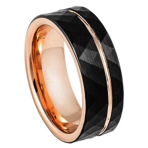 Jewelry Avalanche 8mm Pipe Cut Rose Gold & Black IP Grooved Faceted Tungsten Carbide Mens Wedding Band - 1 of 4