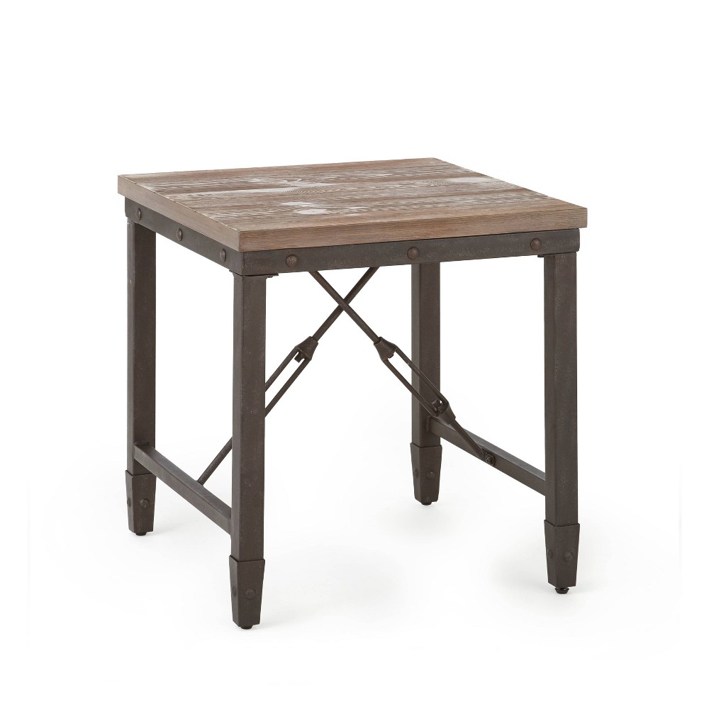 Photos - Coffee Table Jersey End Table Antique Oak - Steve Silver Co.: Industrial Style, 24-Inch Height, Pine Veneer, Iron Stretchers