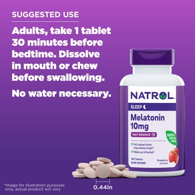 Natrol Melatonin 10mg Maximum Strength Fast Dissolve Sleep Aid Tablets - Strawberry - 100ct