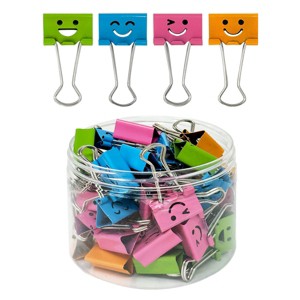 Wrapables Smiling Face Binder Clips for Office, Paper Clamps, Paper Clips, (Set of 48) Medium - 1 of 4