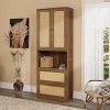INFURNIC Decorative Bookshelf 2 Door Storage Cabinet with 3 Drawers Delicate Rattan Design for Home Office, Brown, 27.6"*15.9"*72.8" - 2 of 4