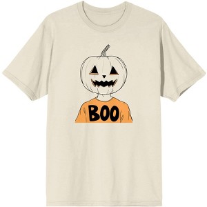 Halloween Boo Jack O Lantern Head Men's Natural Graphic Tee - 1 of 3